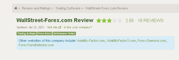 WallStreet Forex Robot. It has a 2, 8 out of 5 star rate based on 18 reviews from their customers.