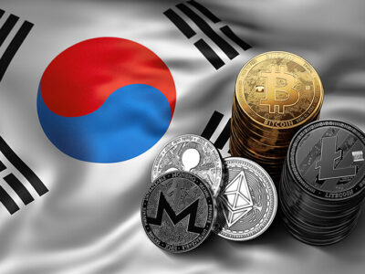 Stack of Bitcoin coins on South Korean