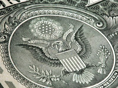 macro fragment banknote one US dollar, low depth of field