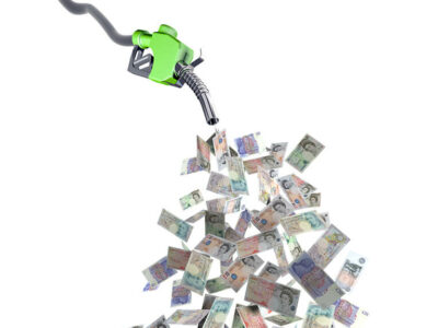 fuel nozzle with pound banknotes 3d illustration