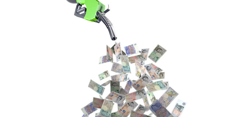 fuel nozzle with pound banknotes 3d illustration