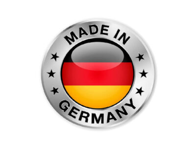 Made in Germany silver badge and icon with central glossy German flag symbol and stars