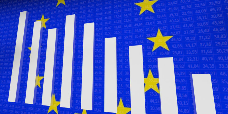 Conception of EU economy. Blue background.