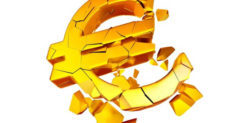 Gold symbol of euro is broken