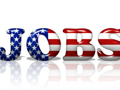 The word Jobs in the American flag colors, Jobs in America