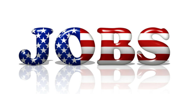The word Jobs in the American flag colors, Jobs in America