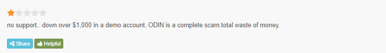 User complaining that Odin FX robot is a scam