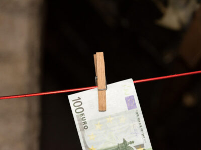Euro with clothespin on a rope