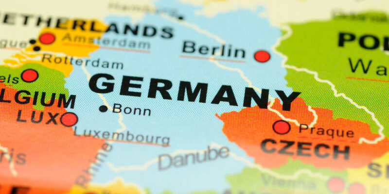 Close up of Germany on map