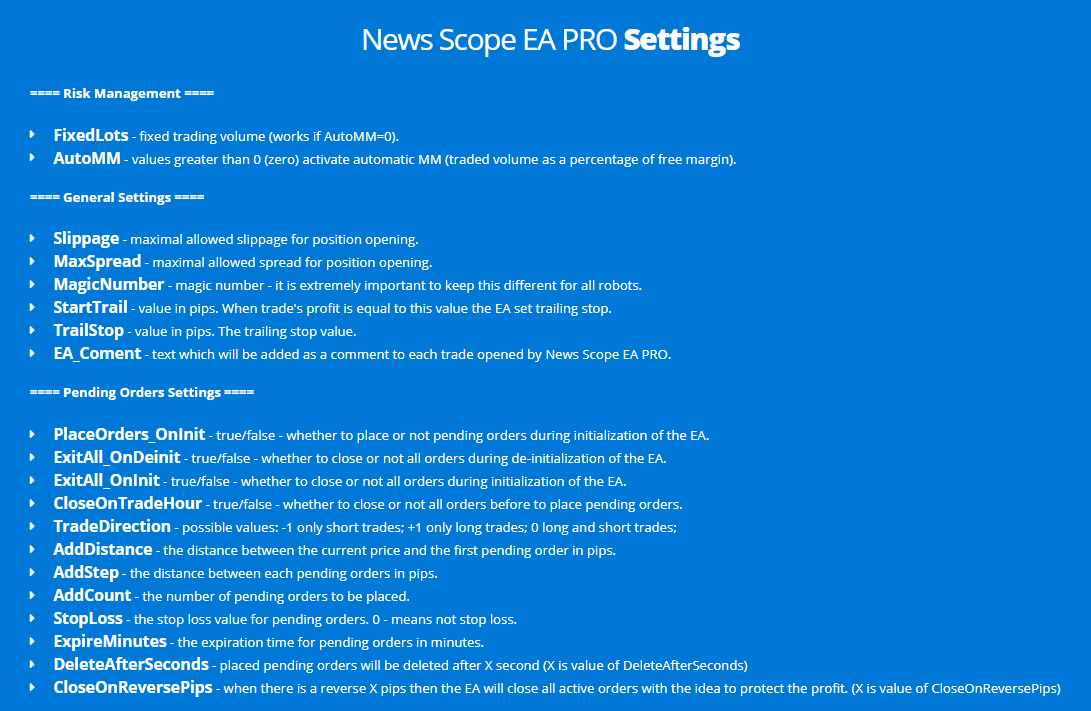 News Scope EA Pro settings