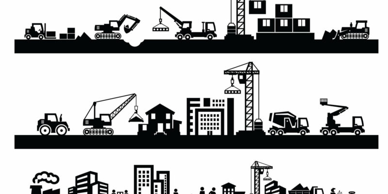 vector black construction icons set on white