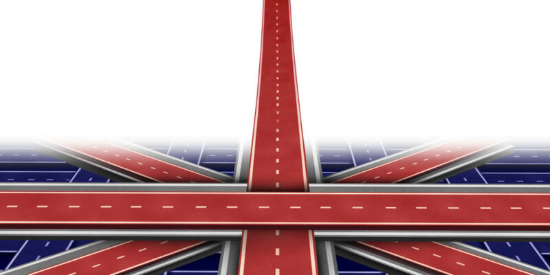 British and Great Britain success concept as a path with an upward arrow as a financial and economic prosperity symbol as a 3D illustration.