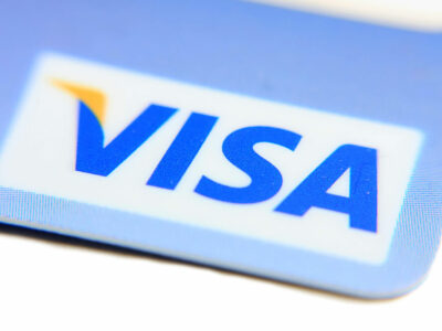 Credit card VISA on white background