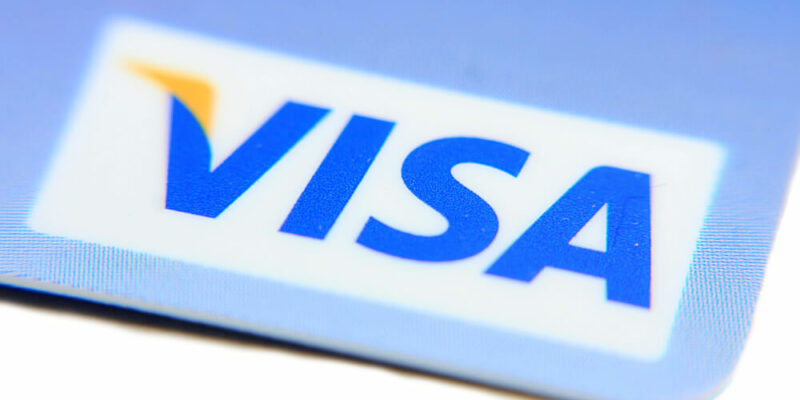 Credit card VISA on white background