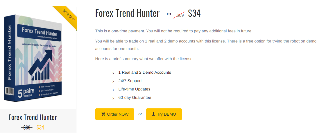 Pricing package of Forex Trend Hunter