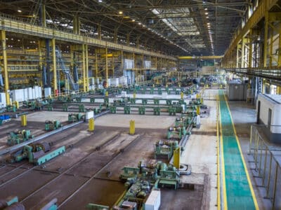 Large workshop of pipe rolling plant, metallurgy