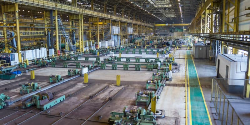 Large workshop of pipe rolling plant, metallurgy