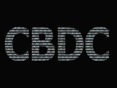 White inscription CBDC from binary code on a black background