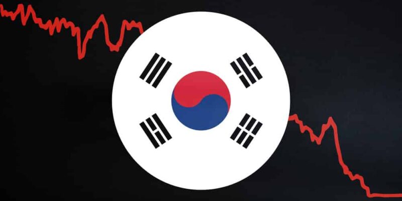 South Korean and financial chart on black background.