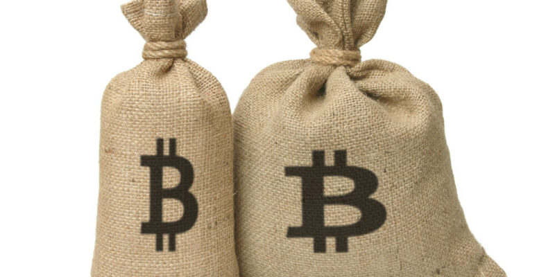 Bags from bitcoin isolated on a white background.