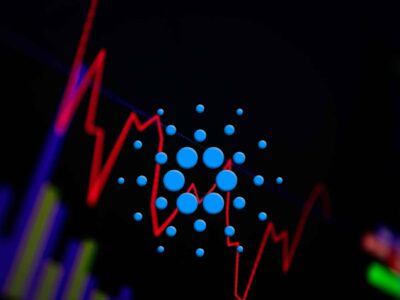 Cardano ADA Cryptocurrency. coin growth chart on the exchange, chart. High quality illustration