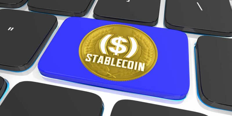 Stablecoin Computer Button Key Cryptocurrency Exchange Trade Transaction 3d Illustration