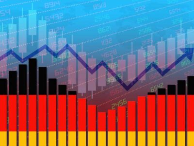 Flag of Germany on bar chart concept of economic recovery