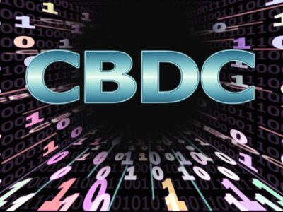 Tunnel of binary code on a black background. The inscription CBDC. Concept Digital Currency Central Bank