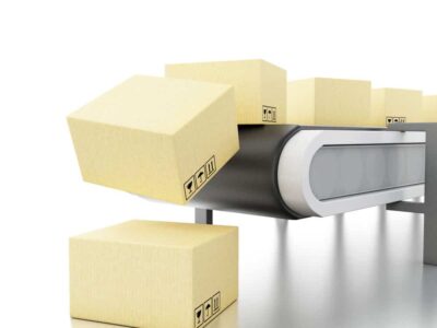 Cardboard boxes on conveyor belt.