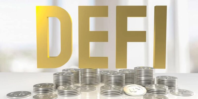 The gold Defibrillates word and silver coins for business or crypto currency concept 3d rendering.
