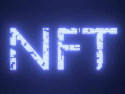 NFT non fungible token text logo revealing glitch effect