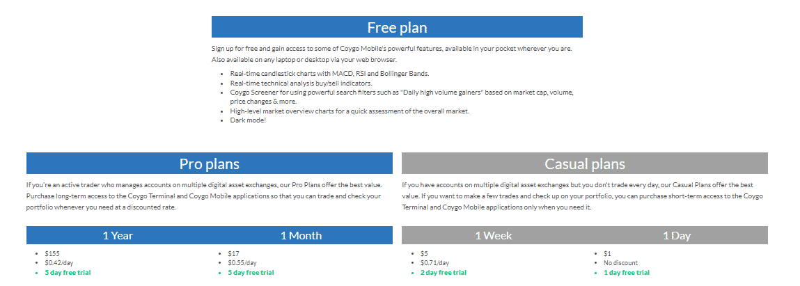 Subscription plans of Coygo