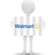 Editorial vector image. The Walmart logotype in flag form and placed on waving background held by a 3d man.