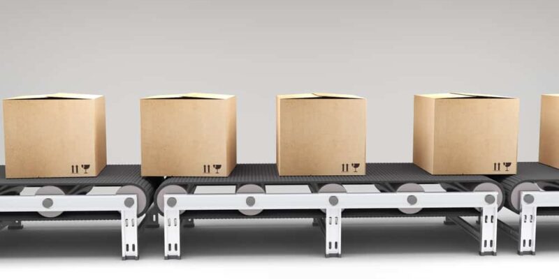 conveyor belt with cartons for use in presentations, manuals, design, etc.