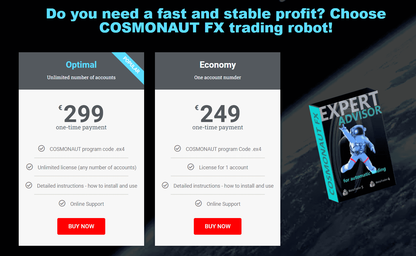 The Cosmonaut FX pricing options