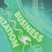 Business Optimization on the Mechanism of Cogwheels. Technical Blueprint illustration with Glow Effect. 3D Render.